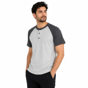 Man casual comfort raglan henley tee shirt