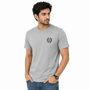 Men Single Round Neck Tee Shirt - Light Grey
