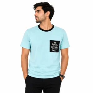 men round neck contrast printed pocket tee shirt